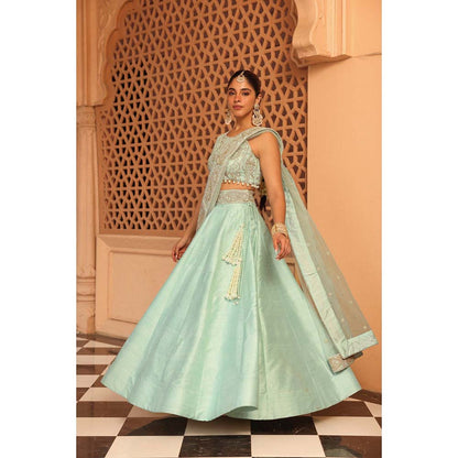 Sheetal Batra Afsa Misty Green Lehenga with Blouse and Dupatta (Set of 3)