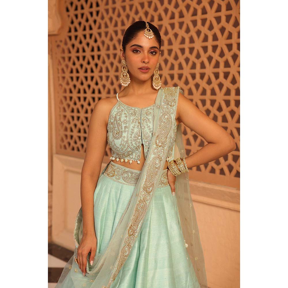 Sheetal Batra Afsa Misty Green Lehenga with Blouse and Dupatta (Set of 3)