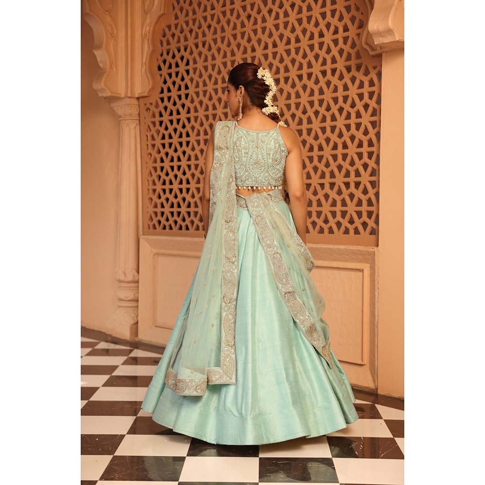 Sheetal Batra Afsa Misty Green Lehenga with Blouse and Dupatta (Set of 3)