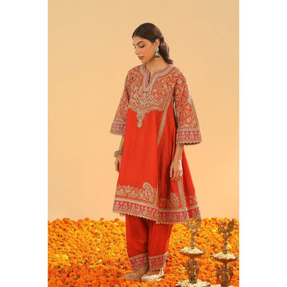Sheetal Batra Irha Burnt Orange Kalidaar Kurta with Salwar and Khada Dupatta (Set of 3)