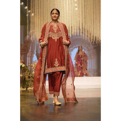 Sheetal Batra Shahzain Deep Red Kalidaar Kurta with Salwar and Khada Dupatta (Set of 3)