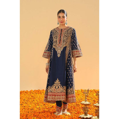 Sheetal Batra Hana Deep Blue Long Kalidaar Kurta with Salwar and Dupatta (Set of 3)