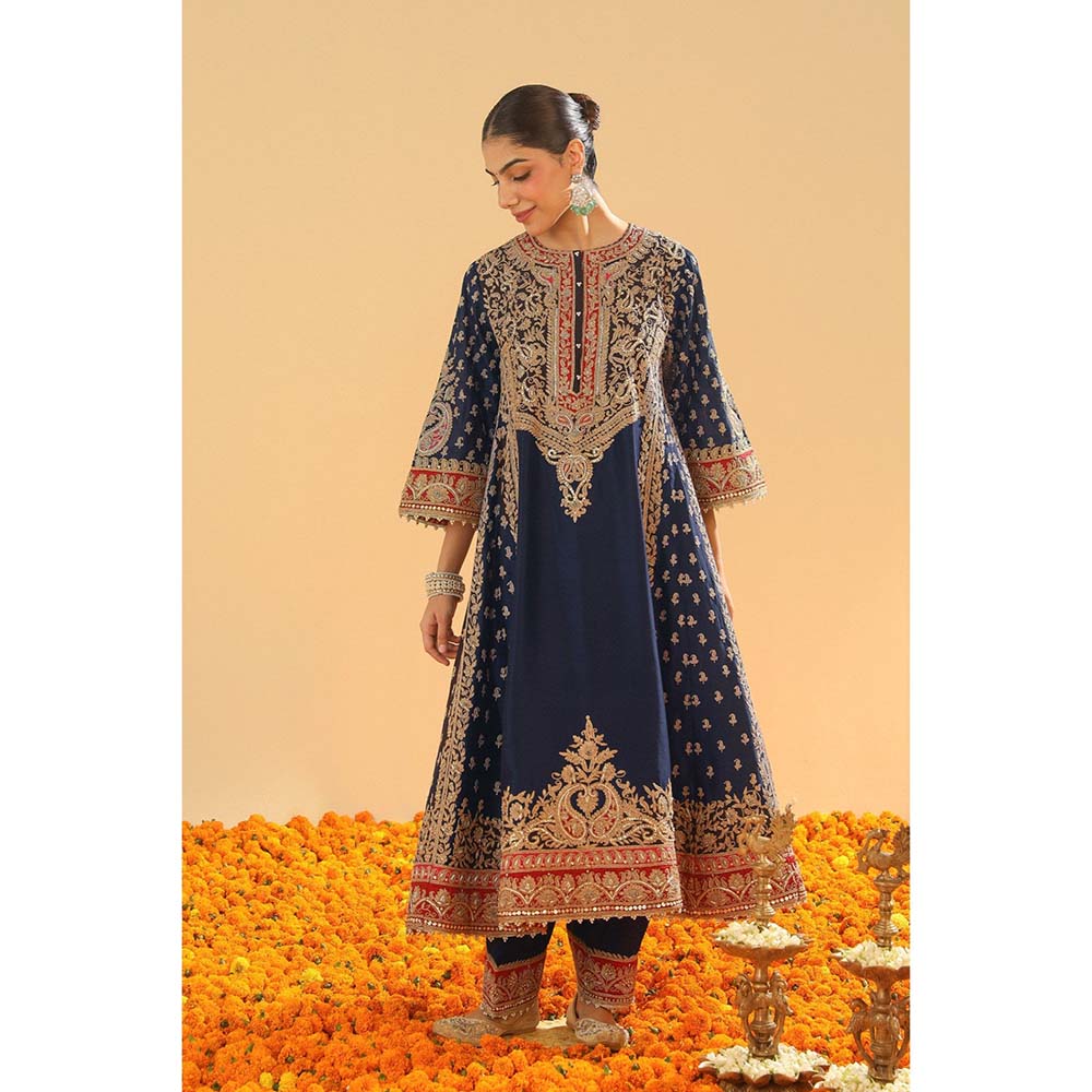 Sheetal Batra Hana Deep Blue Long Kalidaar Kurta with Salwar and Dupatta (Set of 3)