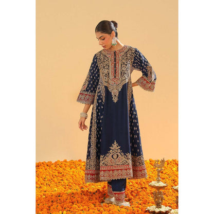 Sheetal Batra Hana Deep Blue Long Kalidaar Kurta with Salwar and Dupatta (Set of 3)