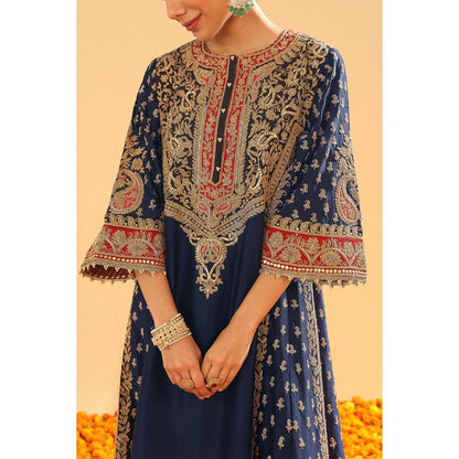 Sheetal Batra Hana Deep Blue Long Kalidaar Kurta with Salwar and Dupatta (Set of 3)