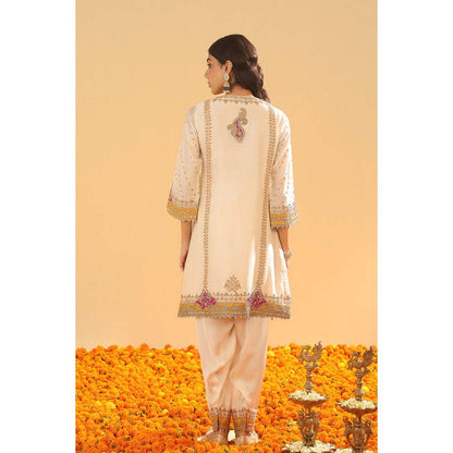 Sheetal Batra Ziana Daisy Ivory Short Straight Kurta with Salwar and Dupatta (Set of 3)