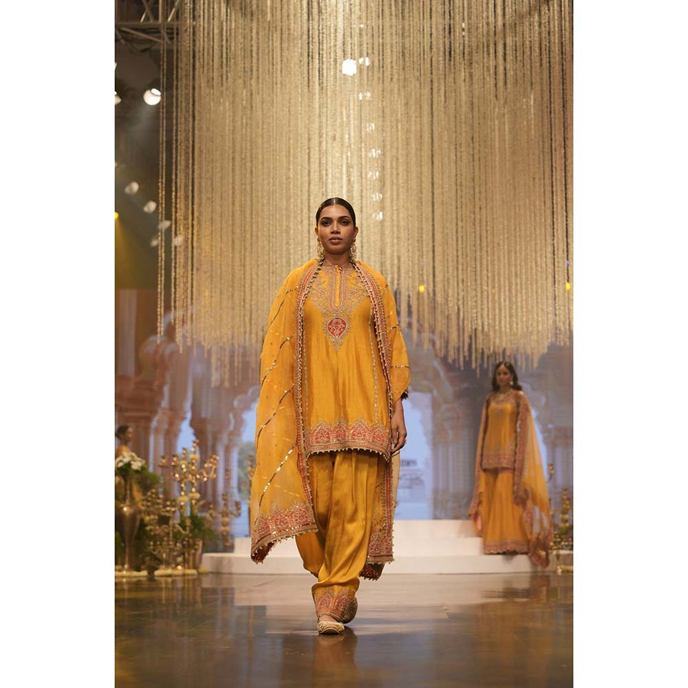 Sheetal Batra Mirha Mustard Short Straight Kurta with Salwar with Dupatta (Set of 3)