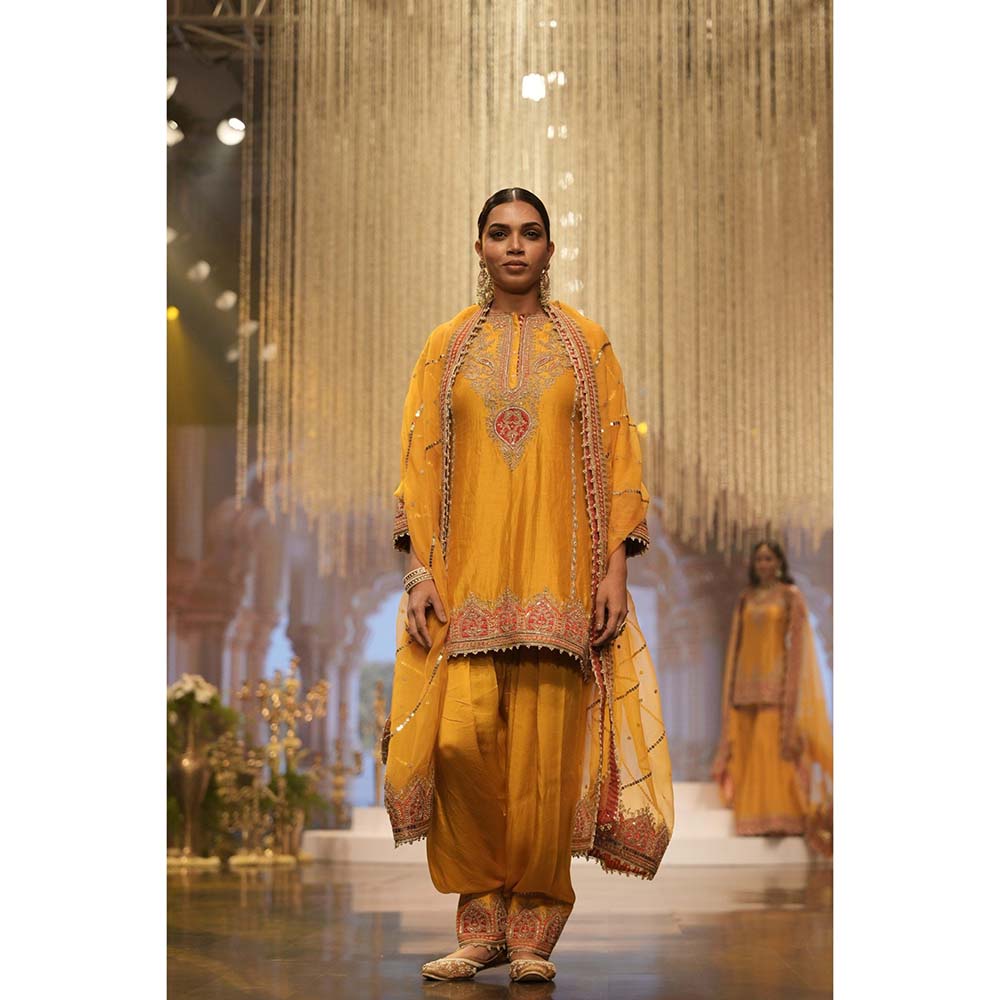 Sheetal Batra Mirha Mustard Short Straight Kurta with Salwar with Dupatta (Set of 3)