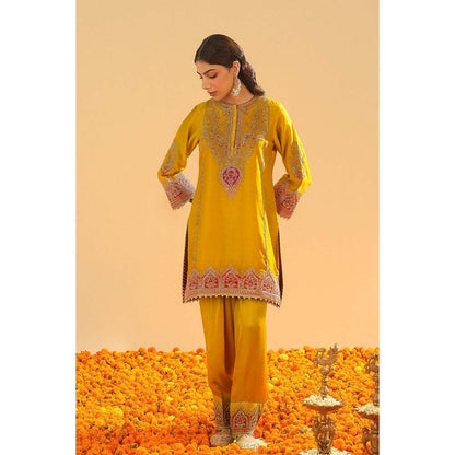 Sheetal Batra Mirha Mustard Short Straight Kurta with Salwar with Dupatta (Set of 3)