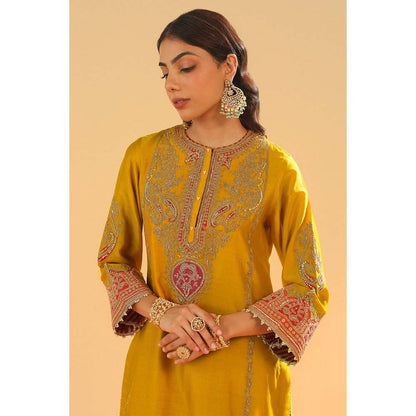 Sheetal Batra Mirha Mustard Short Straight Kurta with Salwar with Dupatta (Set of 3)