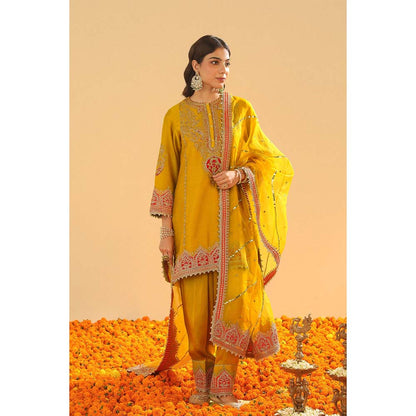 Sheetal Batra Mirha Mustard Short Straight Kurta with Salwar with Dupatta (Set of 3)