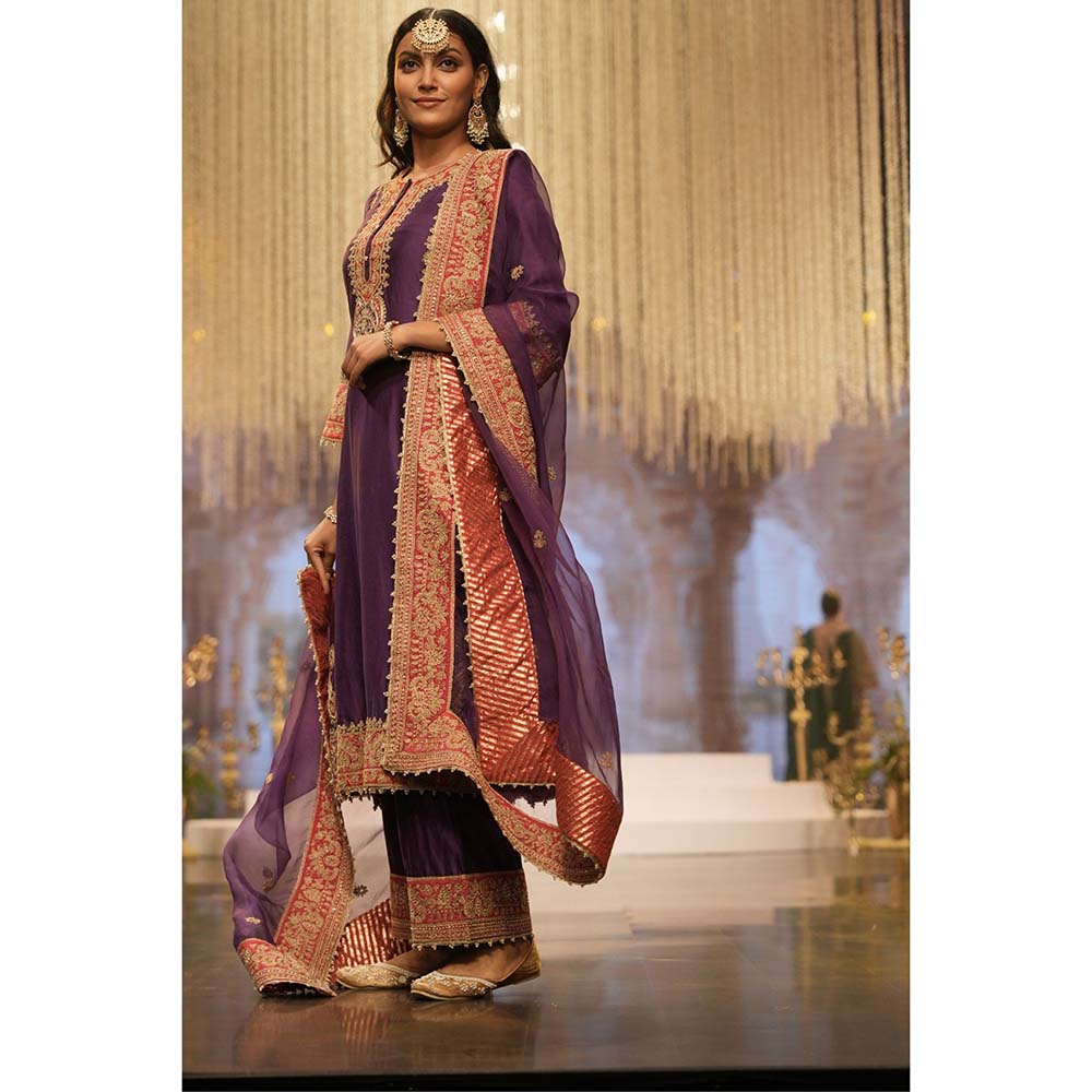 Sheetal Batra Maisha Deep Purple Long ALine Kurta with Palazzo and Dupatta (Set of 3)