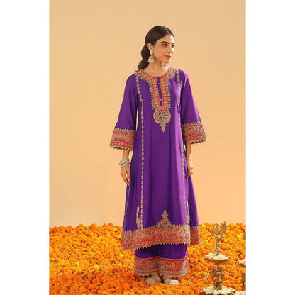Sheetal Batra Maisha Deep Purple Long ALine Kurta with Palazzo and Dupatta (Set of 3)