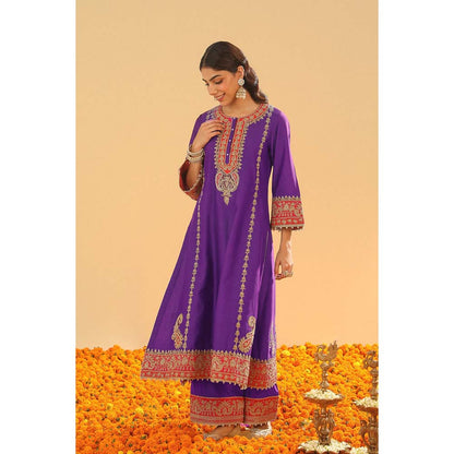 Sheetal Batra Maisha Deep Purple Long ALine Kurta with Palazzo and Dupatta (Set of 3)