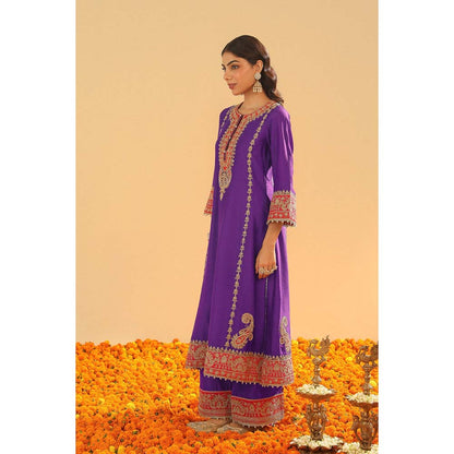 Sheetal Batra Maisha Deep Purple Long ALine Kurta with Palazzo and Dupatta (Set of 3)