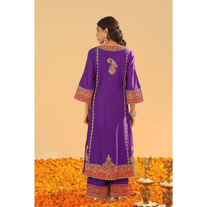 Sheetal Batra Maisha Deep Purple Long ALine Kurta with Palazzo and Dupatta (Set of 3)
