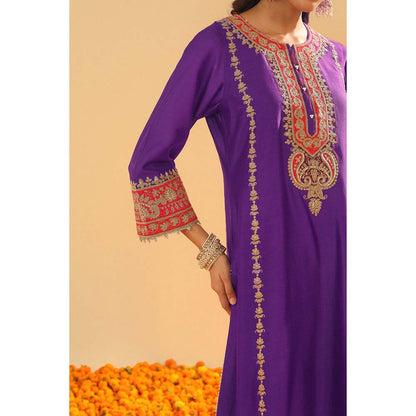 Sheetal Batra Maisha Deep Purple Long ALine Kurta with Palazzo and Dupatta (Set of 3)