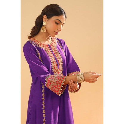 Sheetal Batra Maisha Deep Purple Long ALine Kurta with Palazzo and Dupatta (Set of 3)