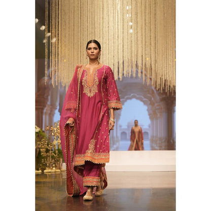 Sheetal Batra Amish Hot Pink Long ALine Kurta with Palazzo and Dupatta (Set of 3)