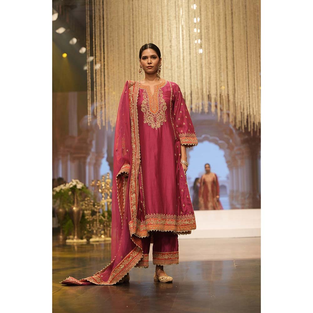 Sheetal Batra Amish Hot Pink Long ALine Kurta with Palazzo and Dupatta (Set of 3)