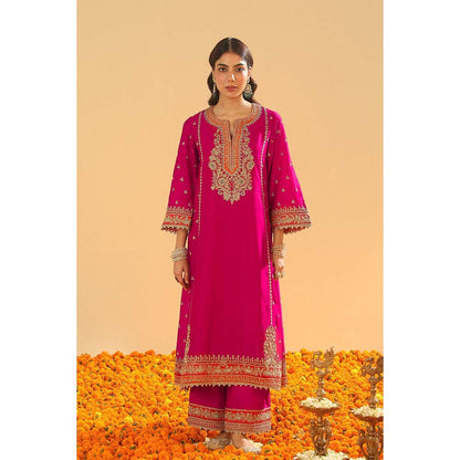 Sheetal Batra Amish Hot Pink Long ALine Kurta with Palazzo and Dupatta (Set of 3)