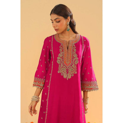 Sheetal Batra Amish Hot Pink Long ALine Kurta with Palazzo and Dupatta (Set of 3)