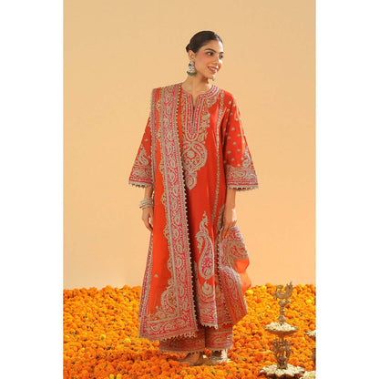 Sheetal Batra Misaim Burnt Orange Long ALine Kurta with Palazzo and Dupatta (Set of 3)