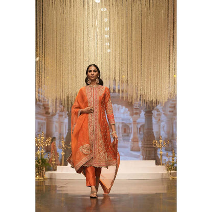 Sheetal Batra Amayah Burnt Orange Long ALine Jacket with Pant and Dupatta (Set of 3)