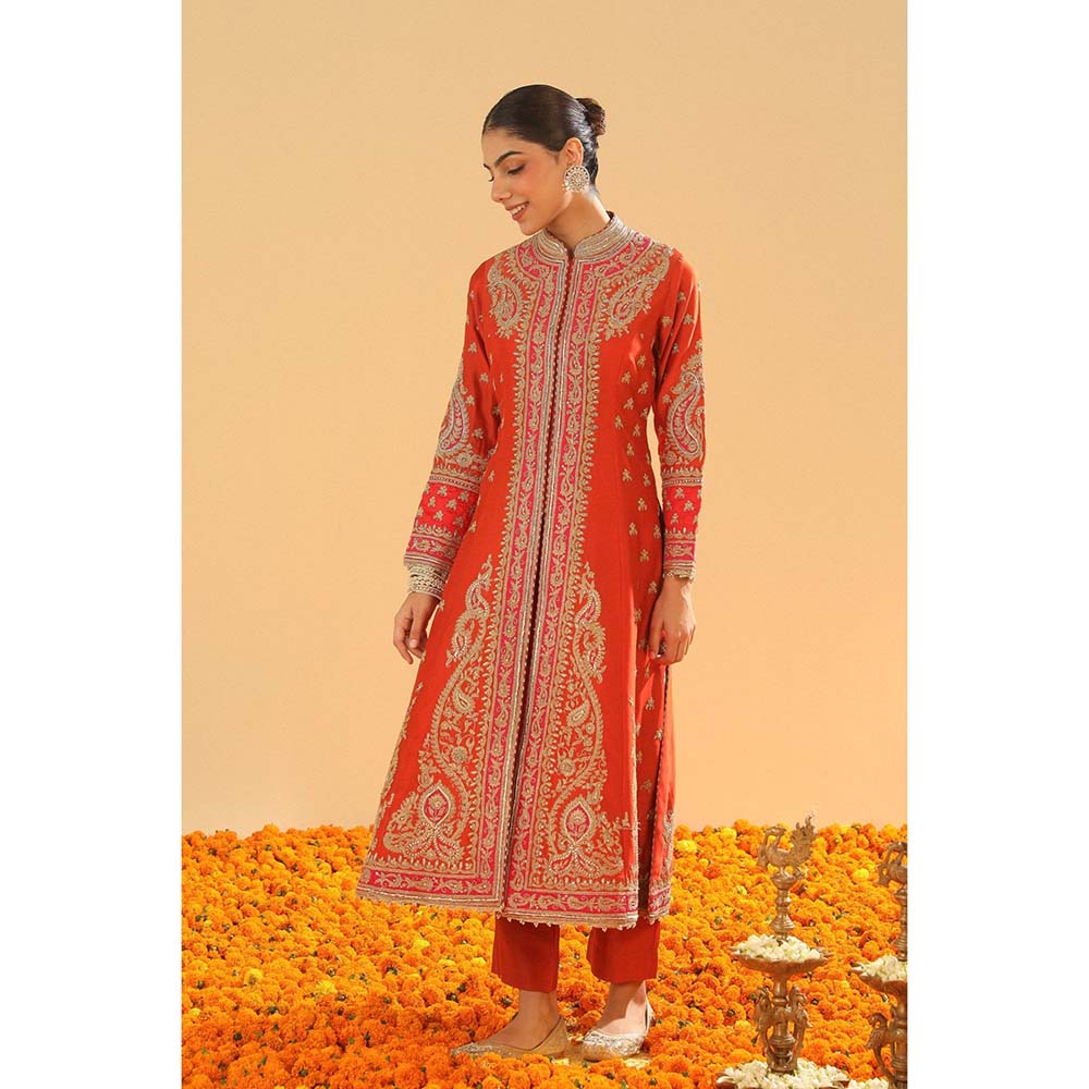 Sheetal Batra Amayah Burnt Orange Long ALine Jacket with Pant and Dupatta (Set of 3)