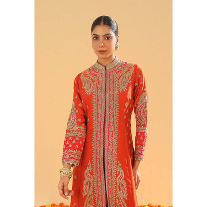 Sheetal Batra Amayah Burnt Orange Long ALine Jacket with Pant and Dupatta (Set of 3)
