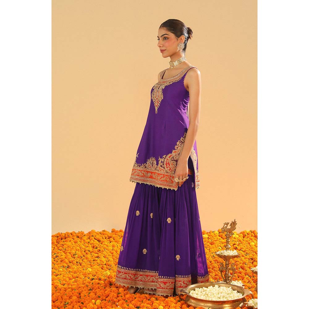 Sheetal Batra Maziyah Deep Purple Short Kurti with Sharara and Dupatta (Set of 3)