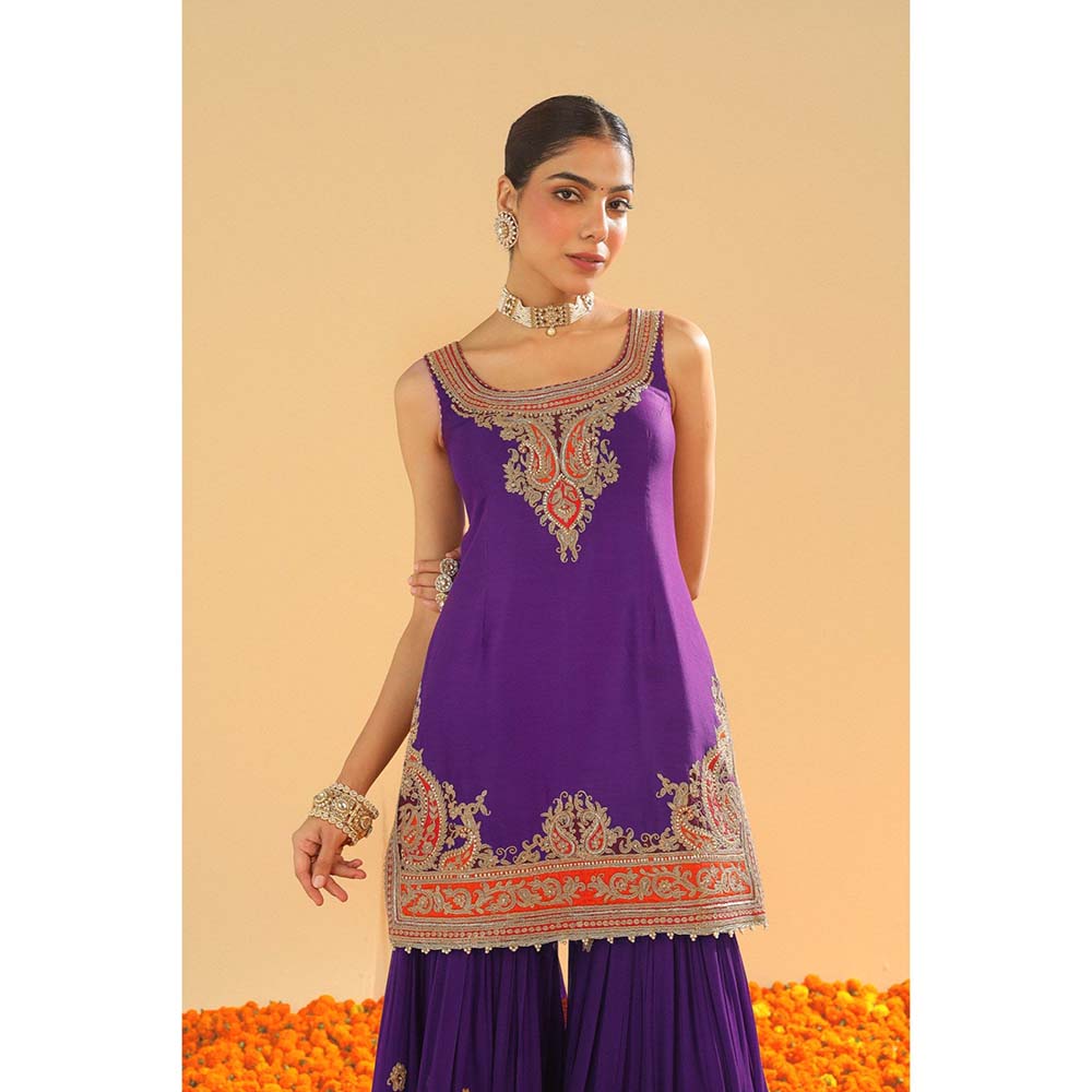 Sheetal Batra Maziyah Deep Purple Short Kurti with Sharara and Dupatta (Set of 3)