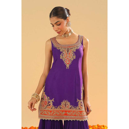 Sheetal Batra Maziyah Deep Purple Short Kurti with Sharara and Dupatta (Set of 3)