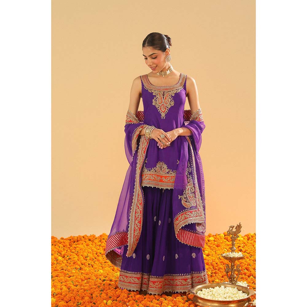 Sheetal Batra Maziyah Deep Purple Short Kurti with Sharara and Dupatta (Set of 3)