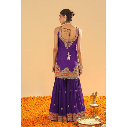 Sheetal Batra Maziyah Deep Purple Short Kurti with Sharara and Dupatta (Set of 3)