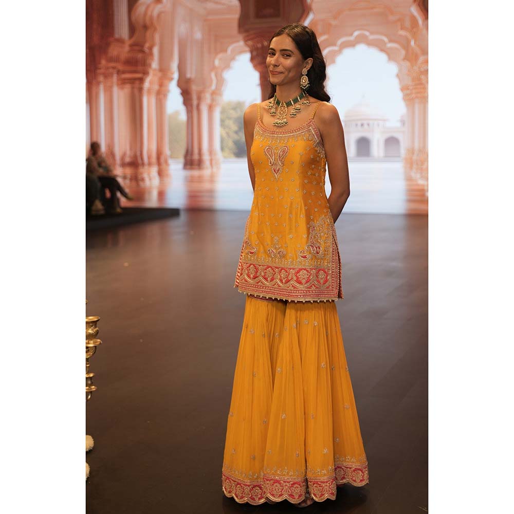 Sheetal Batra Mehan Mustard Short Kurti with Sharara and Dupatta (Set of 3)