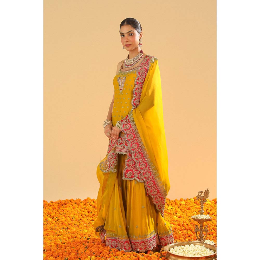 Sheetal Batra Mehan Mustard Short Kurti with Sharara and Dupatta (Set of 3)