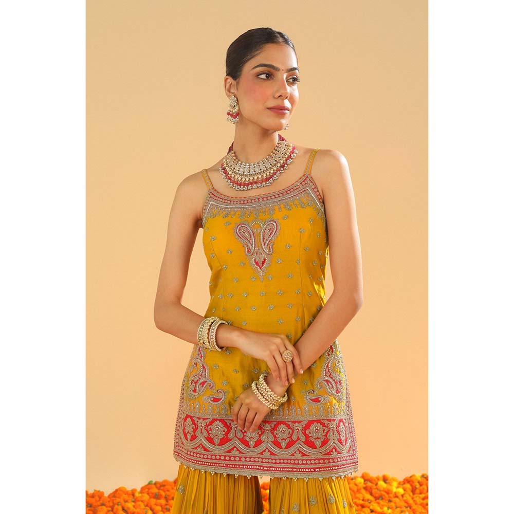 Sheetal Batra Mehan Mustard Short Kurti with Sharara and Dupatta (Set of 3)