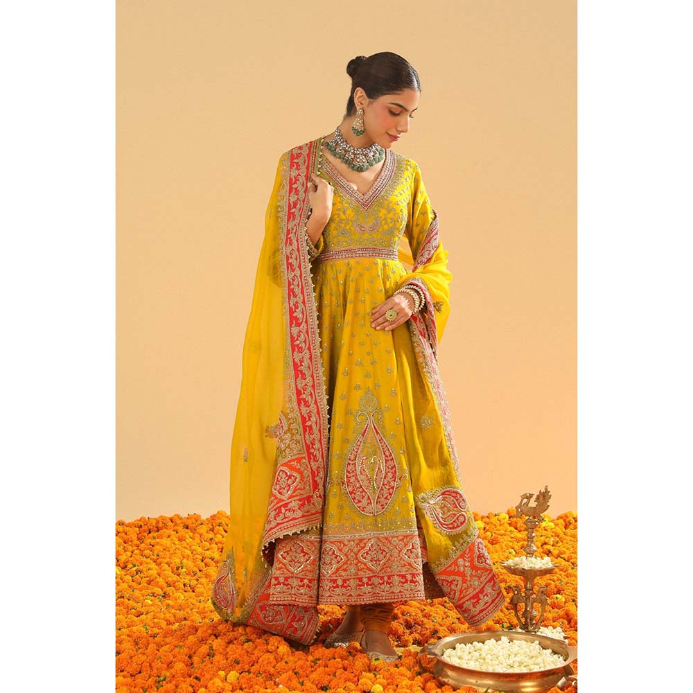 Sheetal Batra Shazia Mustard Anarkali with Churidar and Dupatta (Set of 3)