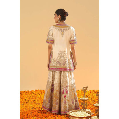 Sheetal Batra Sadiya Daisy Ivory Short Kurti with Sharara and Dupatta (Set of 3)