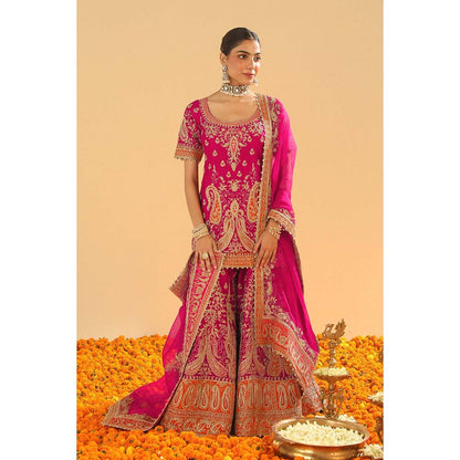 Sheetal Batra Ishwar Hot Pink Kurti with Sharara and Dupatta (Set of 3)