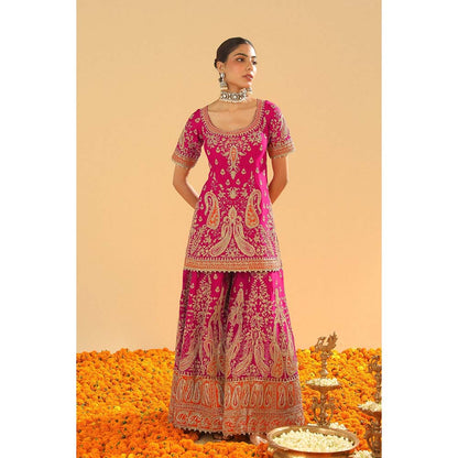 Sheetal Batra Ishwar Hot Pink Kurti with Sharara and Dupatta (Set of 3)