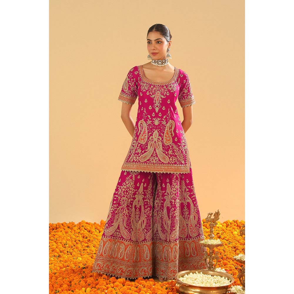 Sheetal Batra Ishwar Hot Pink Kurti with Sharara and Dupatta (Set of 3)