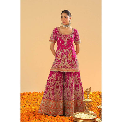Sheetal Batra Ishwar Hot Pink Kurti with Sharara and Dupatta (Set of 3)
