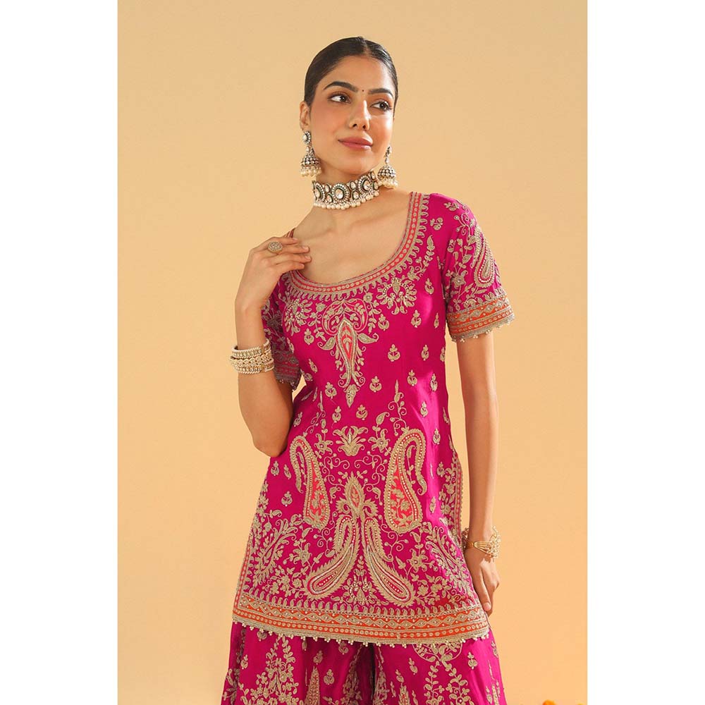 Sheetal Batra Ishwar Hot Pink Kurti with Sharara and Dupatta (Set of 3)