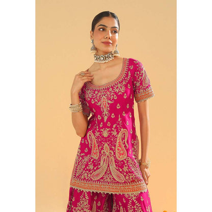 Sheetal Batra Ishwar Hot Pink Kurti with Sharara and Dupatta (Set of 3)