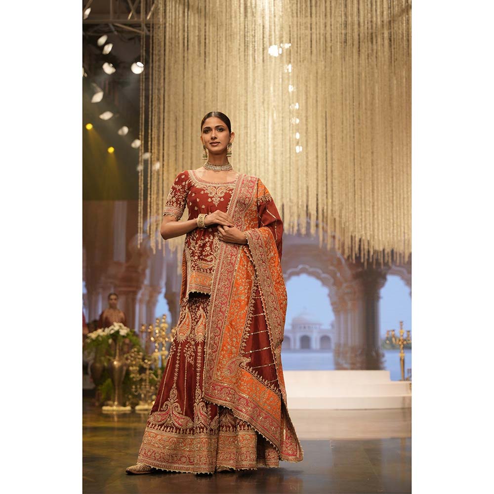 Sheetal Batra Sehrish Deep Red Short Kurti with Sharara and Dupatta (Set of 3)