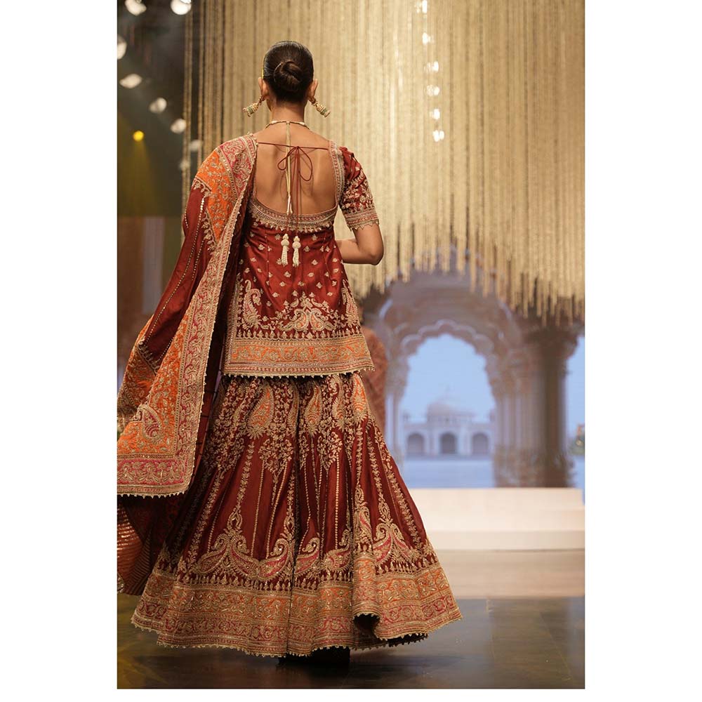 Sheetal Batra Sehrish Deep Red Short Kurti with Sharara and Dupatta (Set of 3)