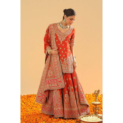 Sheetal Batra Shazfa Rust Short Kurti with Sharara and Dupatta (Set of 3)