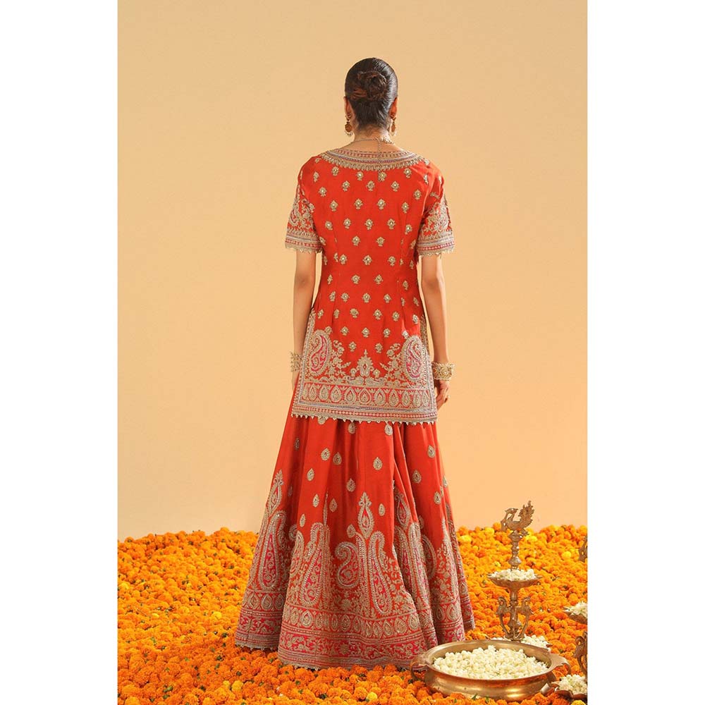 Sheetal Batra Shazfa Rust Short Kurti with Sharara and Dupatta (Set of 3)